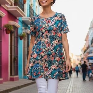 Fantaslook Paisley Print Women's Tunic Top XL